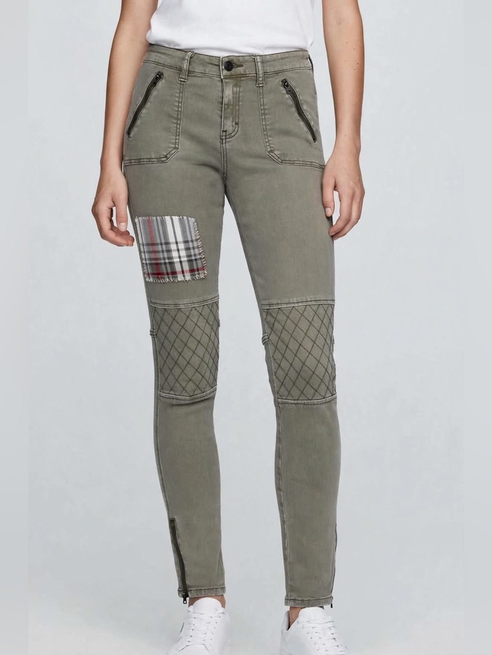 Abercrombie & Fitch Moto biker quilted jeans patchwork skinny zip ankle